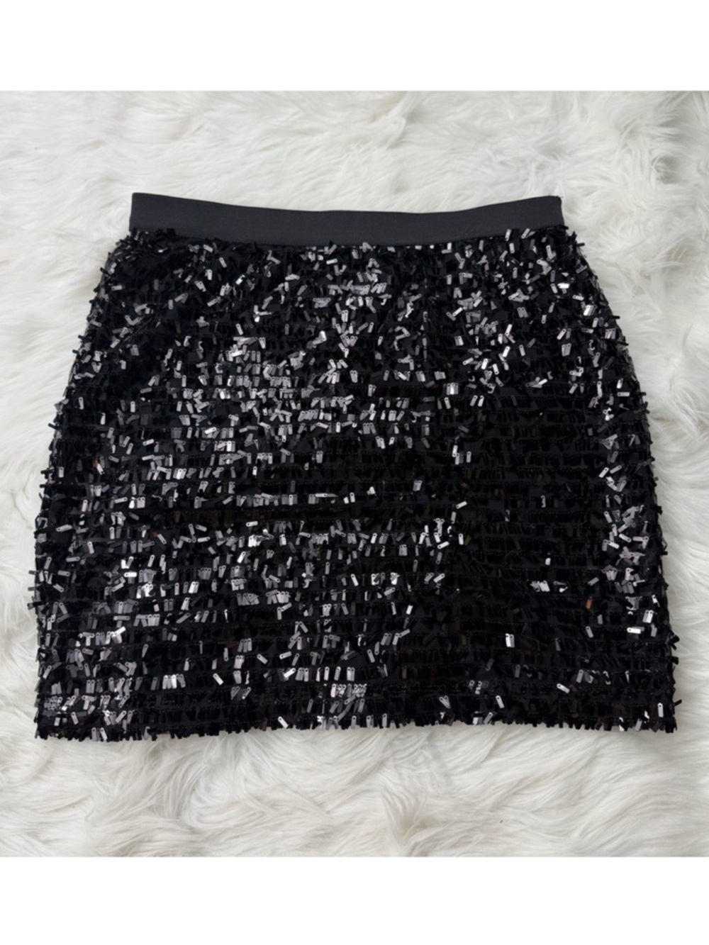 Black Sequin High Waisted Mini Skirt